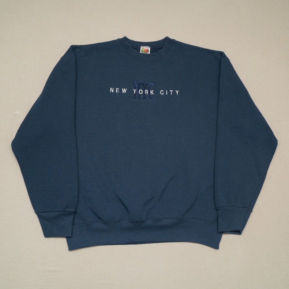 Vintage 90s Y2k New York City Embroidered Souvenir Blue Crewneck Sweatshirt XL
